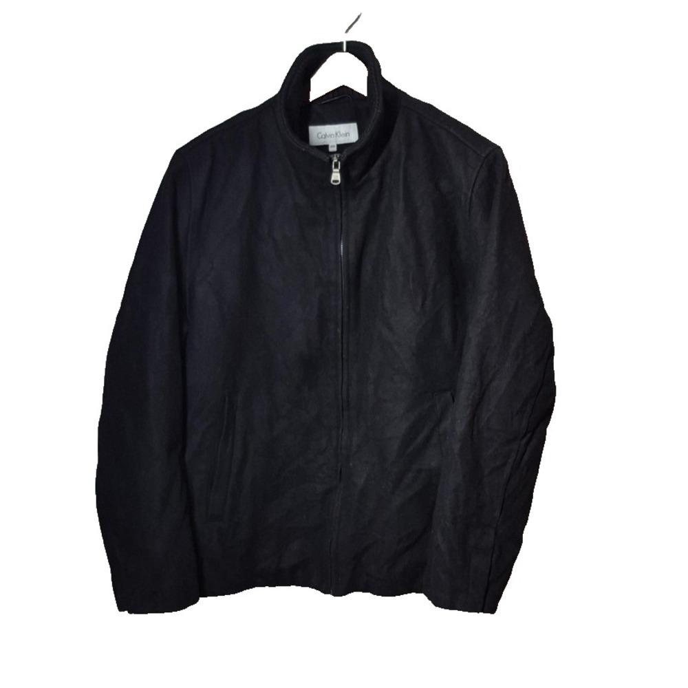 Calvin Klein Quilted Wool Blend Bomber Jacket Mens Medium Black Lined Zip Front